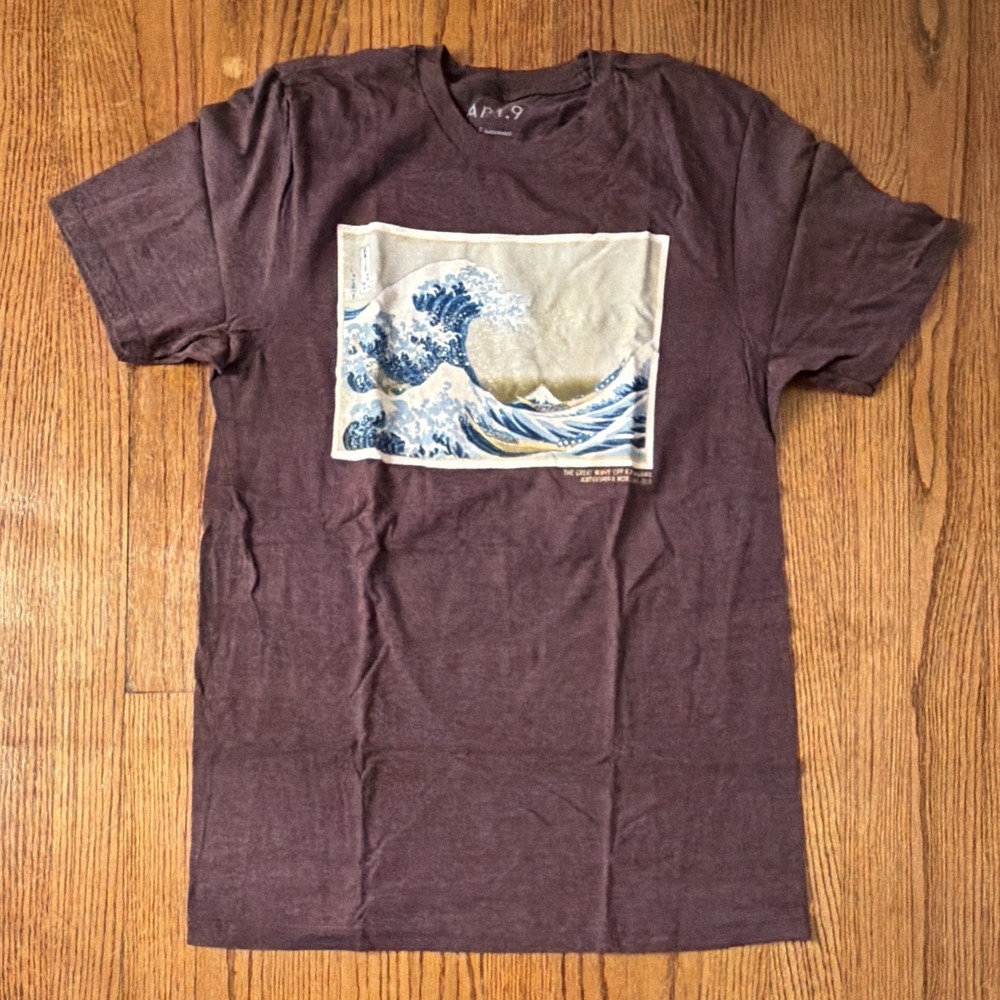 Apt. 9 The Great Wave off Kanagawa Hokusai Graphic Tee Purple Mens M